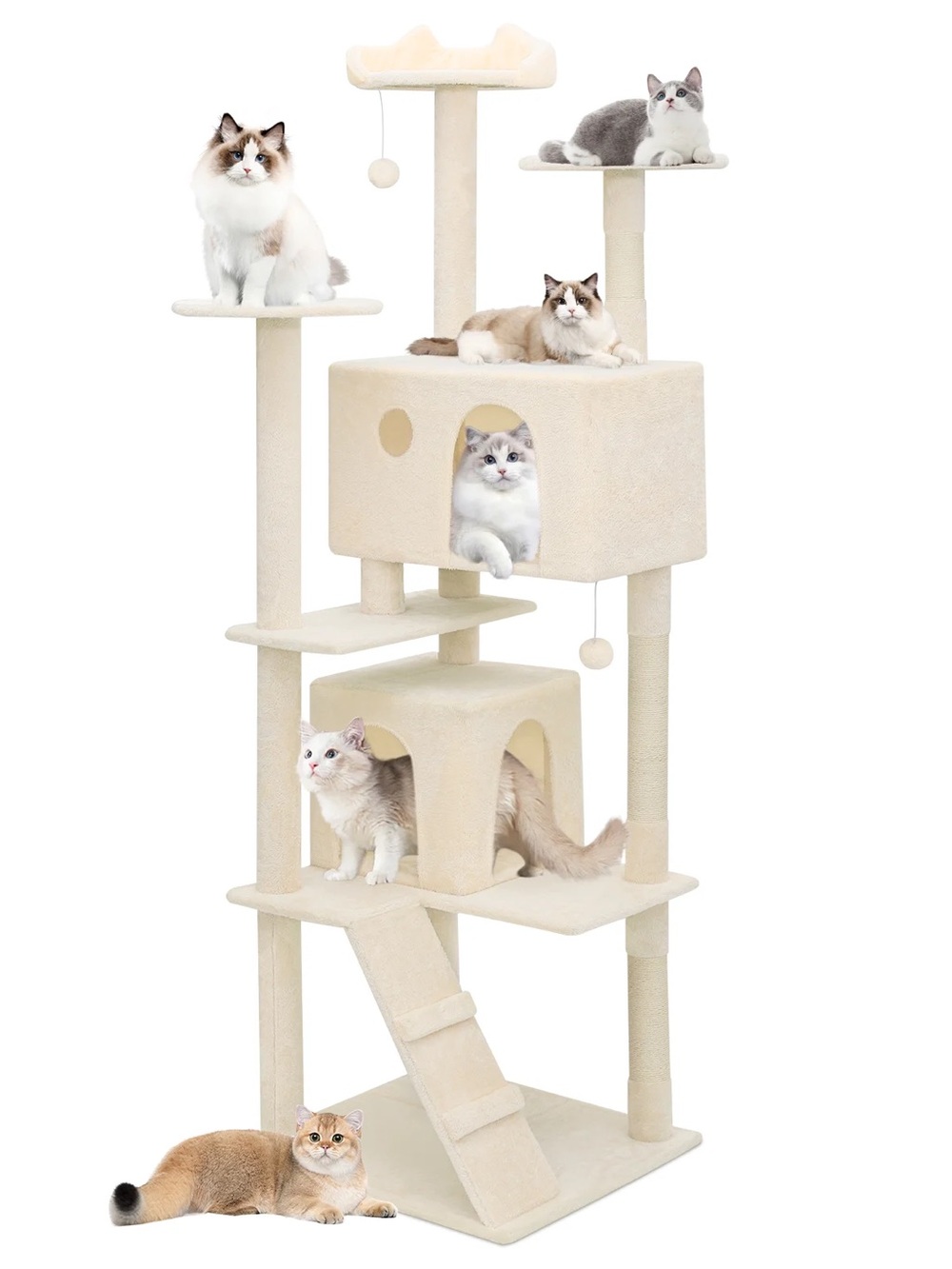 Cream Multi-Level Cat TreeTower DOUBLE Condo and Scratch Posts!! 77in 😍⭐️ XLARGE